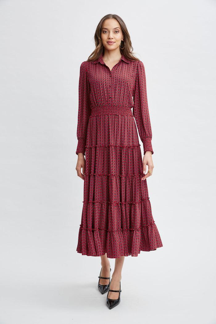 Elie Tahari T-Tahari Printed Shirt Dress CAMILLA CHEVRON DOT
