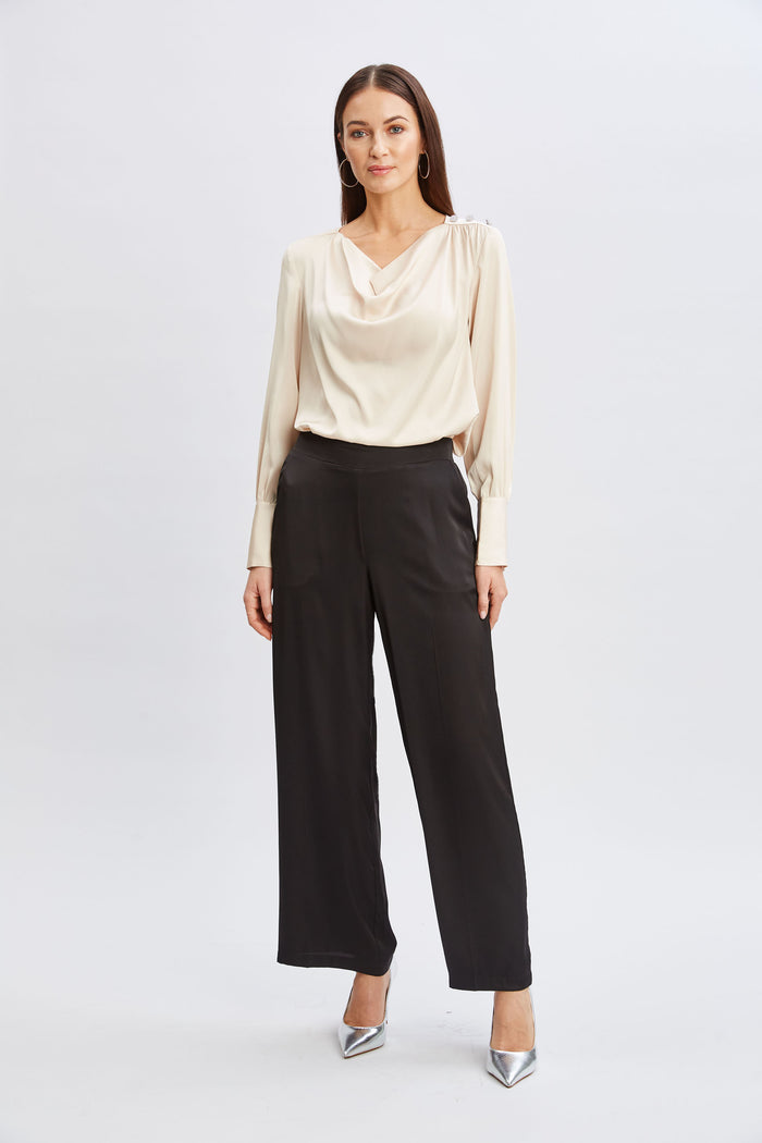 Elie Tahari T-Tahari Satin Cowl Jewel Top CHAMPAGNE