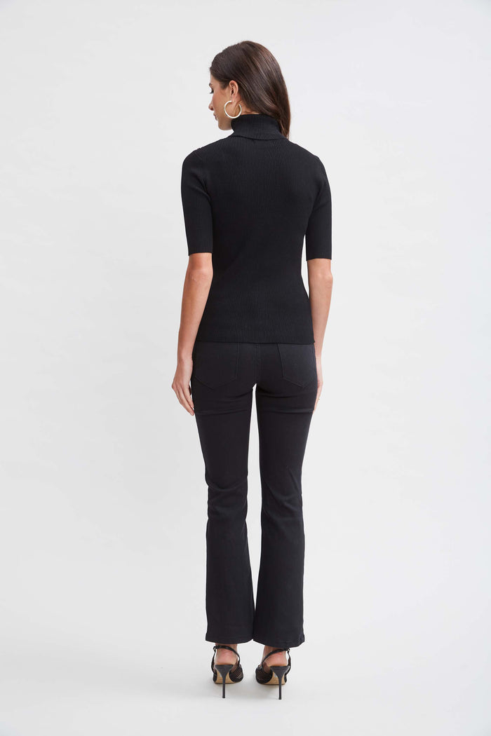 Elie Tahari T-Tahari Short Sleeve Button Sweater BLACK