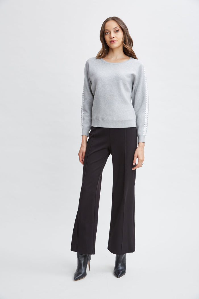 Elie Tahari T-Tahari Stitch Sleeve Sweater MEDIUM GREY HEATHER
