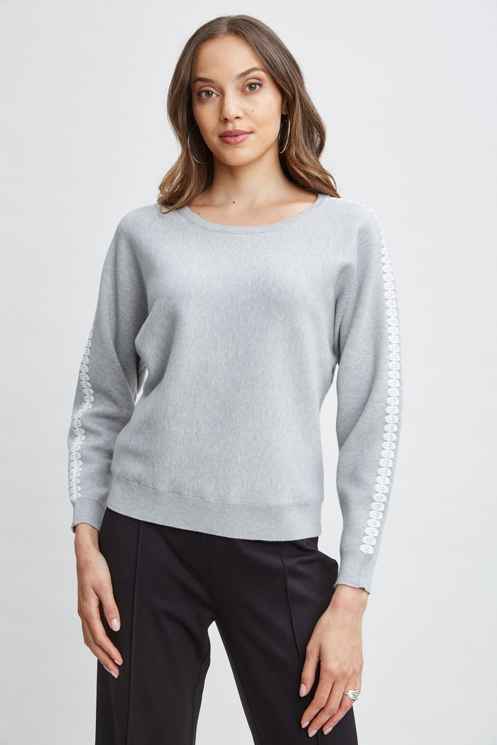 Elie Tahari T-Tahari Stitch Sleeve Sweater MEDIUM GREY HEATHER