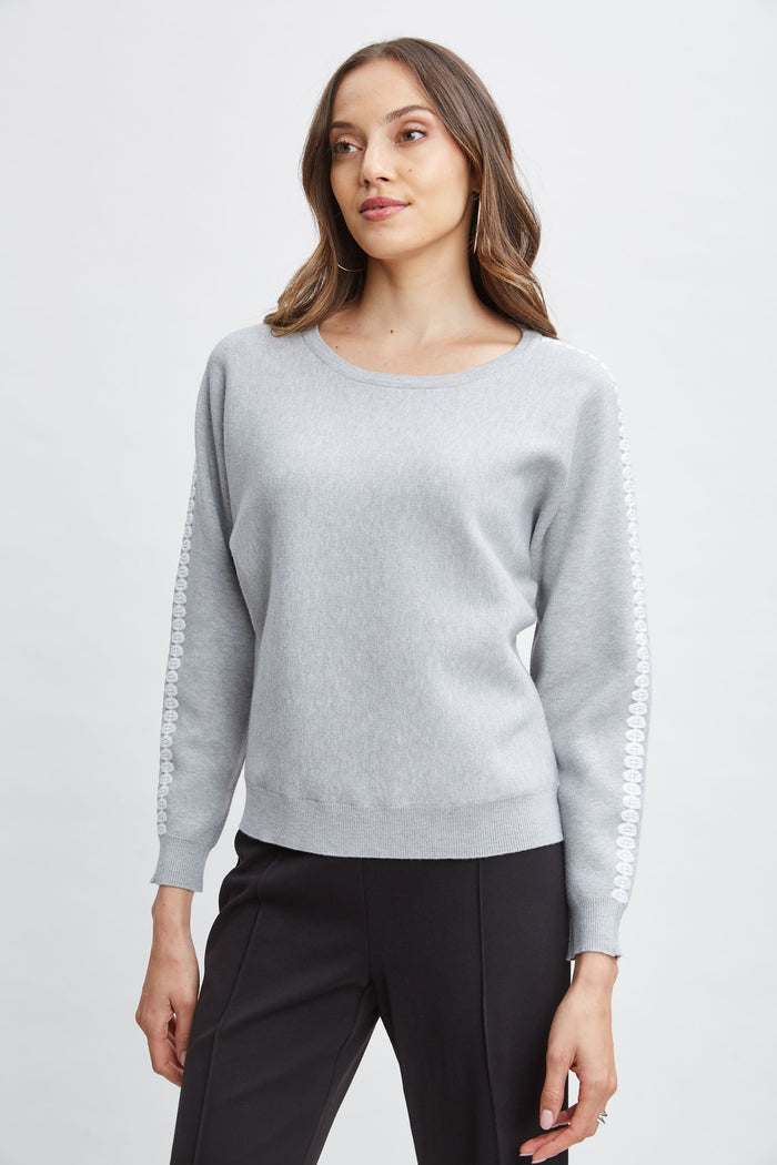 Elie Tahari T-Tahari Stitch Sleeve Sweater MEDIUM GREY HEATHER