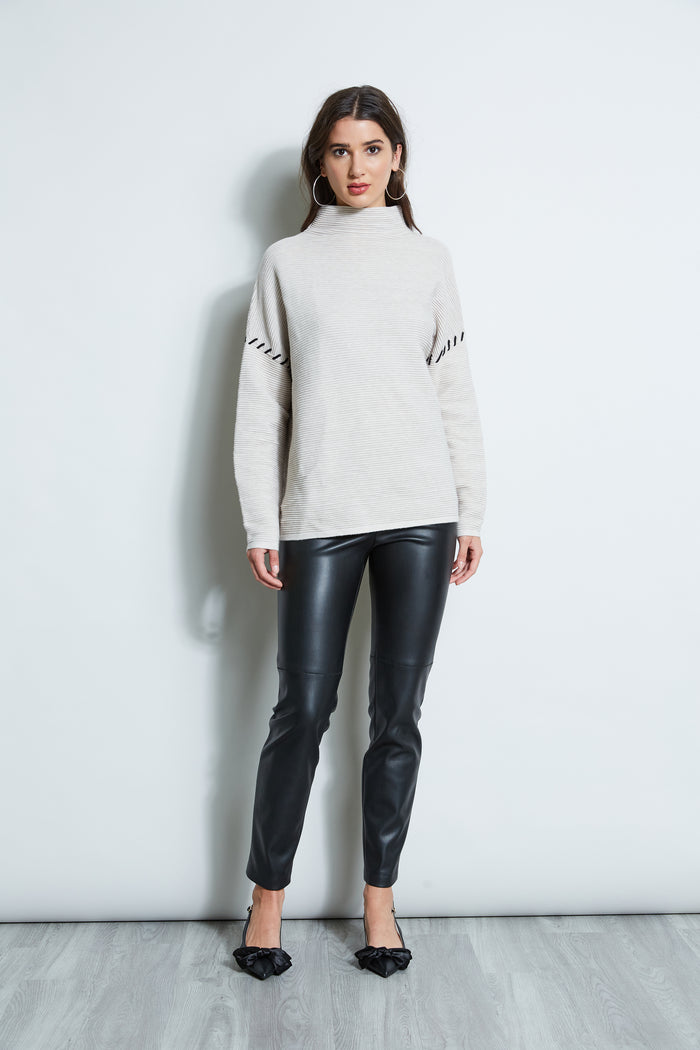 Elie Tahari T-Tahari Stitched Shoulder Sweater PALE SAND
