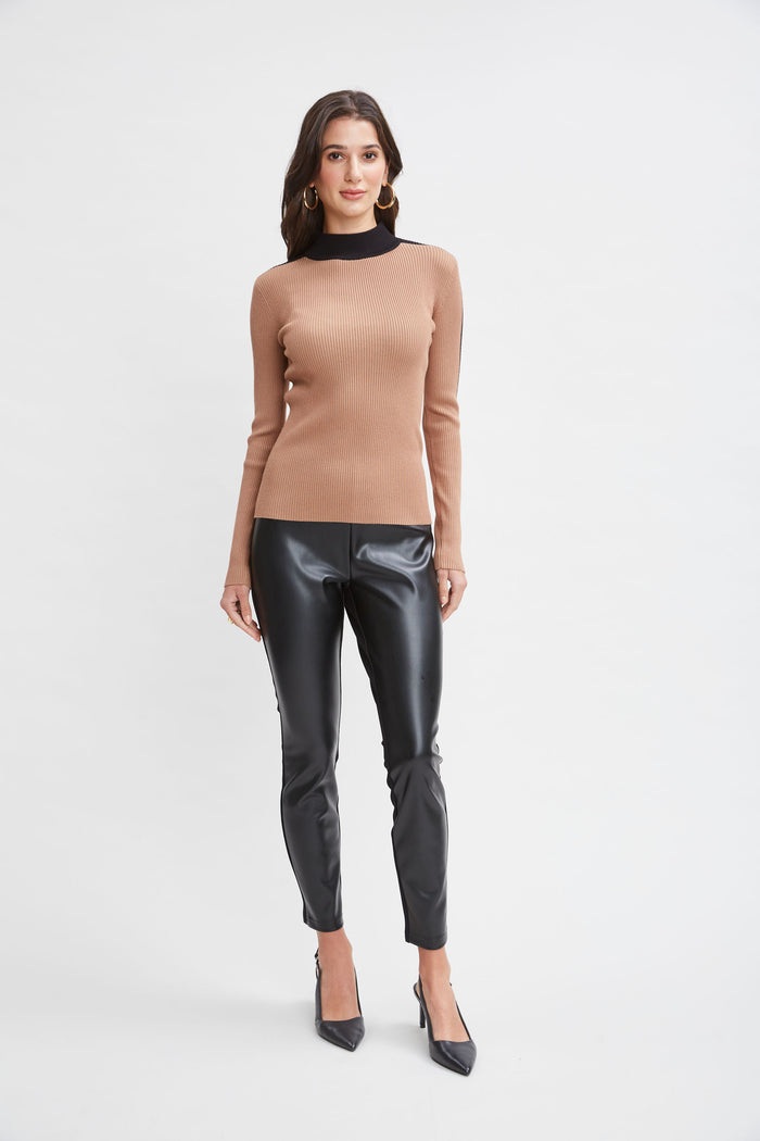 Elie Tahari T-Tahari Stripe Sleeve Sweater HAZELWOOD/BLACK