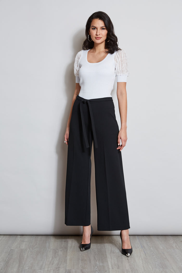 Elie Tahari T Tahari Texture Puff Sleeve Knit WHITE STAR
