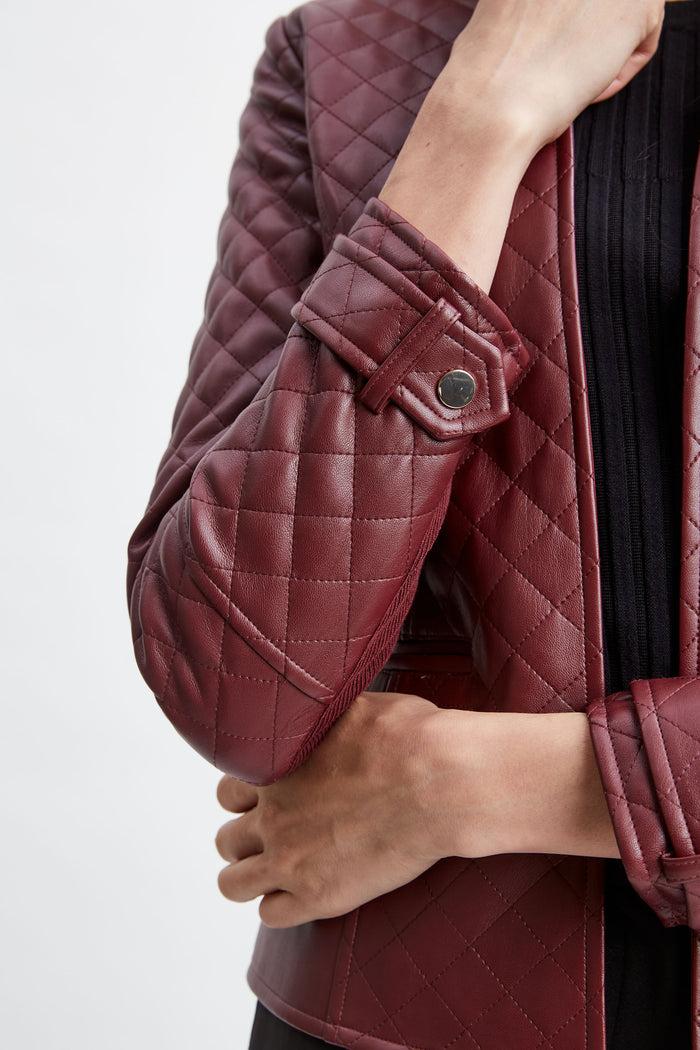 Elie Tahari Vegan Leather Quilted Jacket BORDEAUX RED