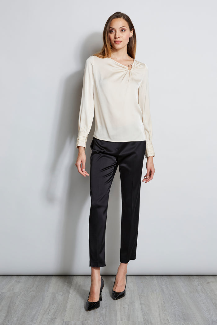 Elie Tahari Asymmetric Silk Pearl Shirt SATIN SLIPPER