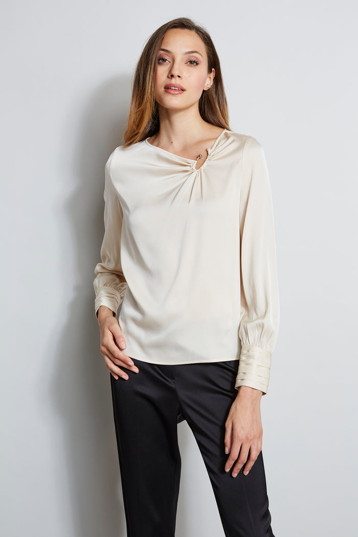 Elie Tahari Asymmetric Silk Pearl Shirt SATIN SLIPPER
