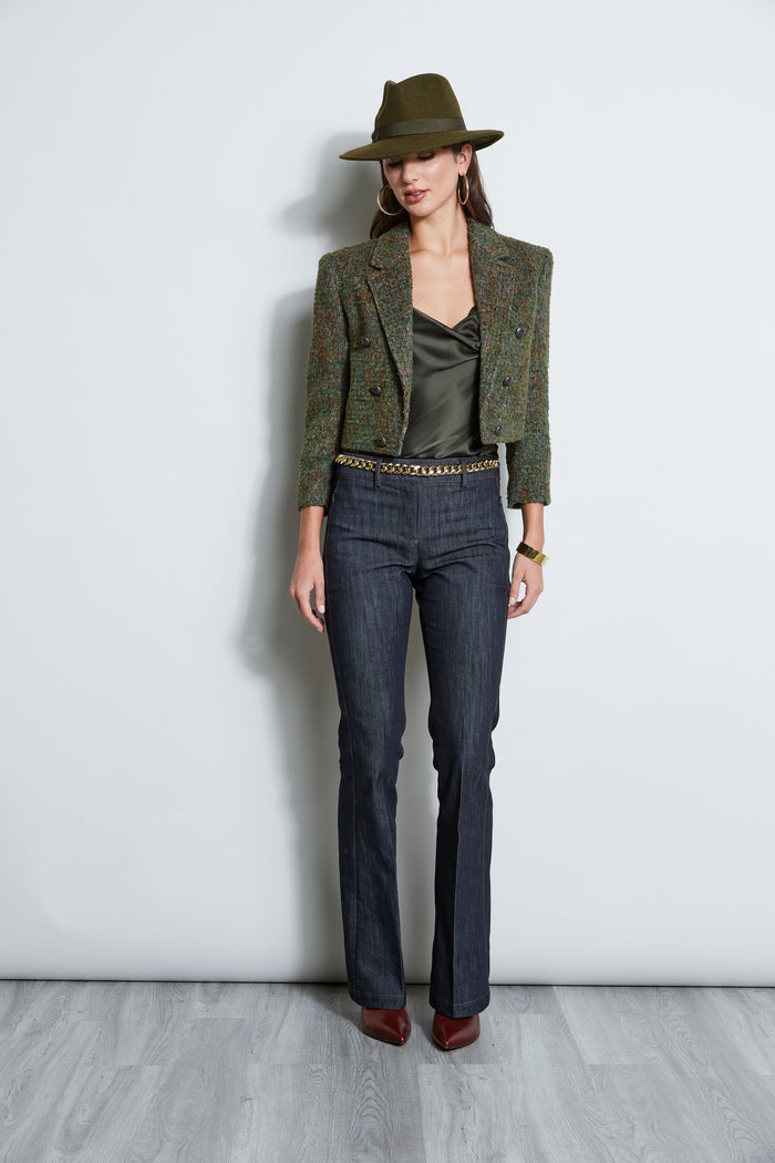 Elie Tahari Boucle Tweed Cropped Jacket OLIVE MULTI