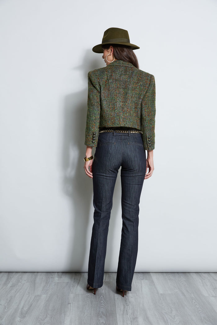 Elie Tahari Boucle Tweed Cropped Jacket OLIVE MULTI