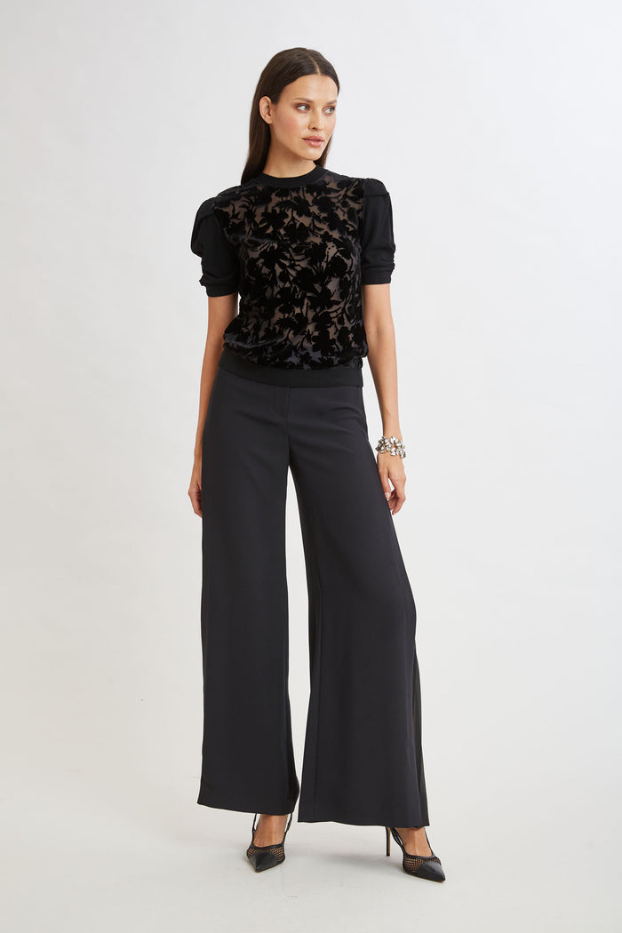 Elie Tahari Burnout Velvet Short Sleeve Sweater BLACK