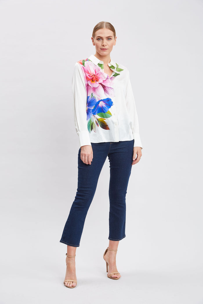 Elie Tahari Cascade Digital Floral Shirt IVORY MULTI
