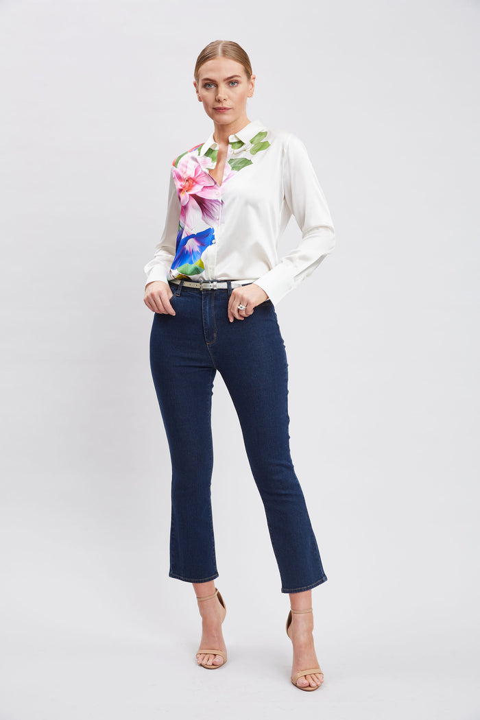 Elie Tahari Cascade Digital Floral Shirt IVORY MULTI