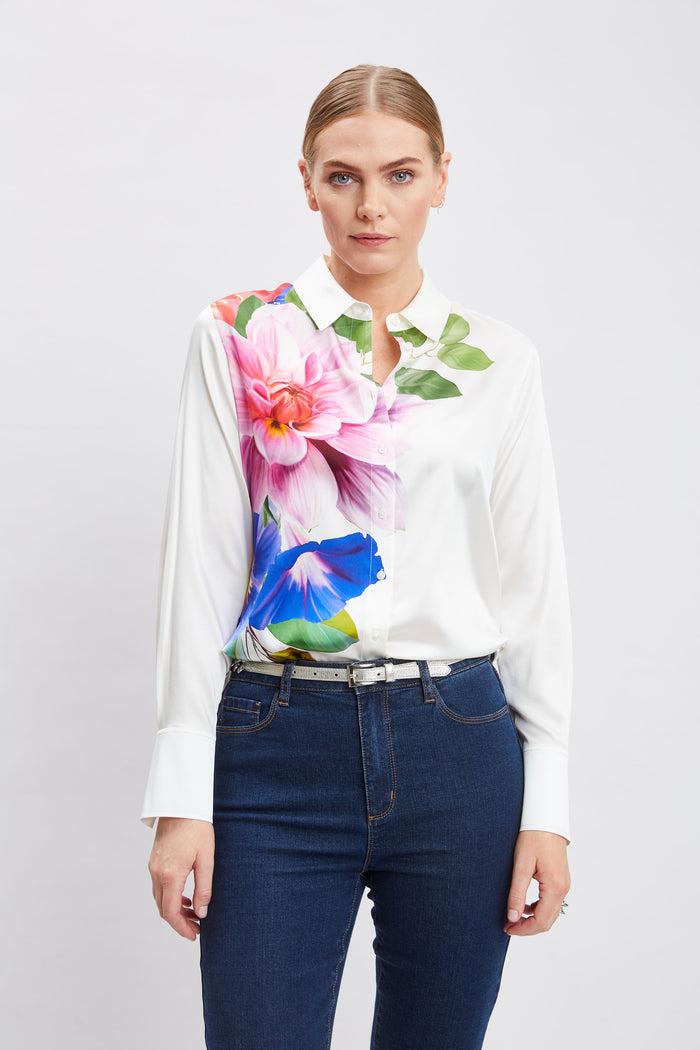 Elie Tahari Cascade Digital Floral Shirt IVORY MULTI