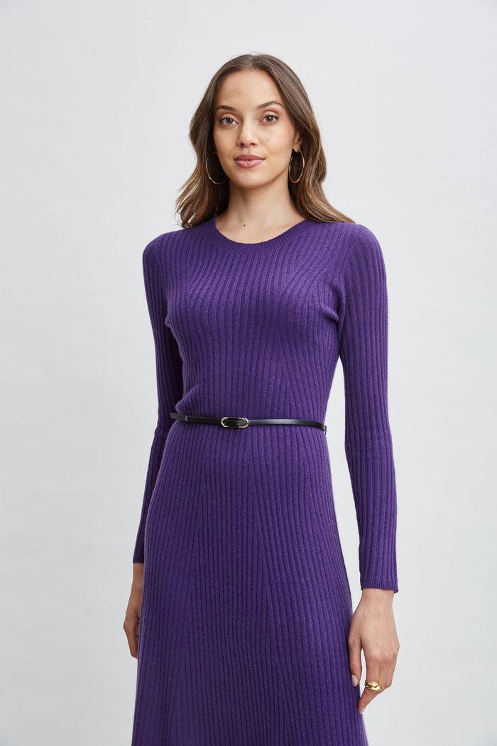 Elie Tahari Cashmere Long Sleeve Belted Dress HORIZON PURPLE