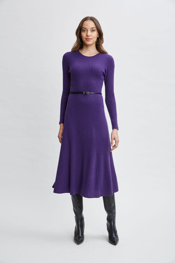 Elie Tahari Cashmere Long Sleeve Belted Dress HORIZON PURPLE