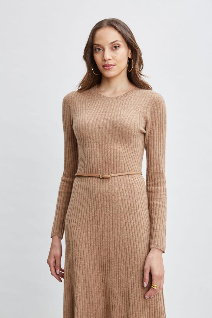 Elie Tahari Cashmere Long Sleeve Belted Dress SADDLE