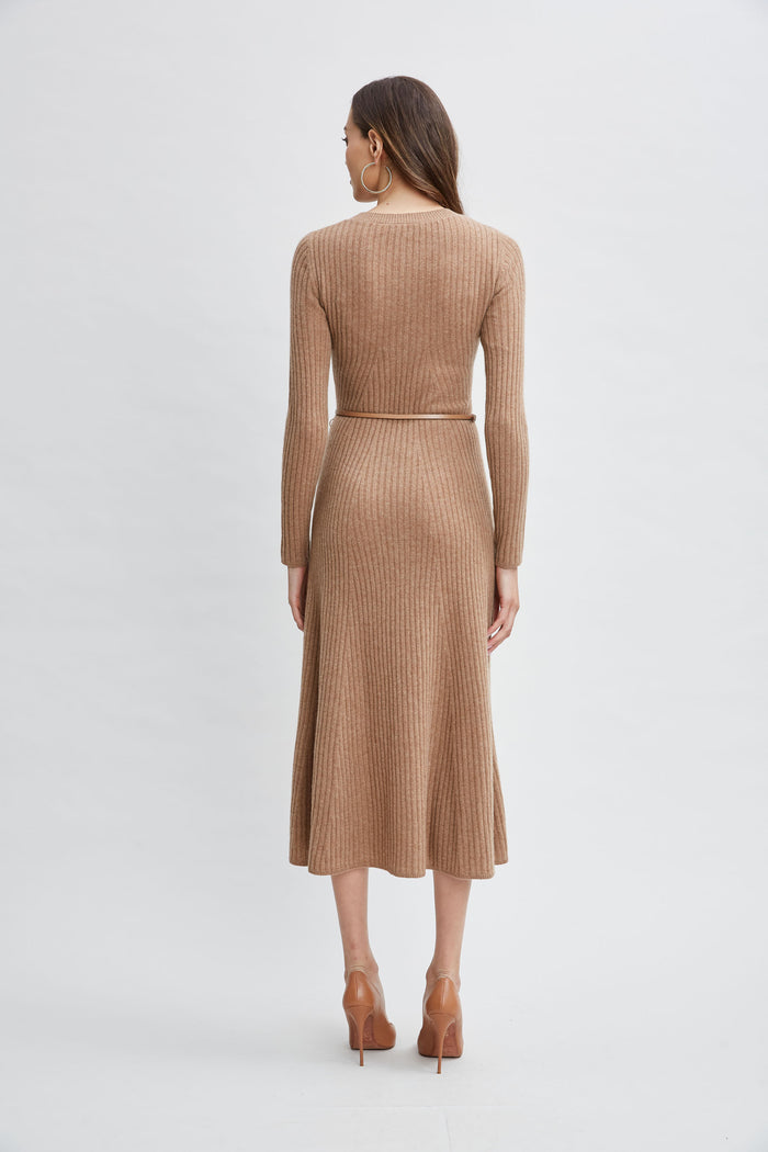 Elie Tahari Cashmere Long Sleeve Belted Dress SADDLE