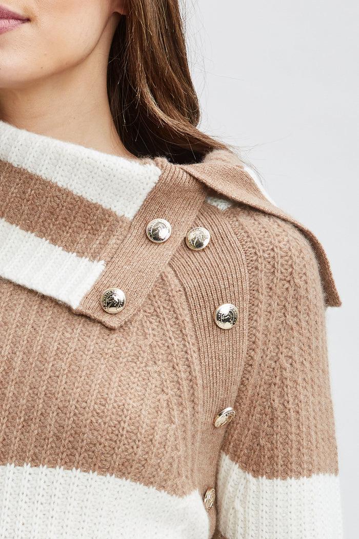 Elie Tahari Cashmere Stripe Sweater SADDLE/SKY WHITE