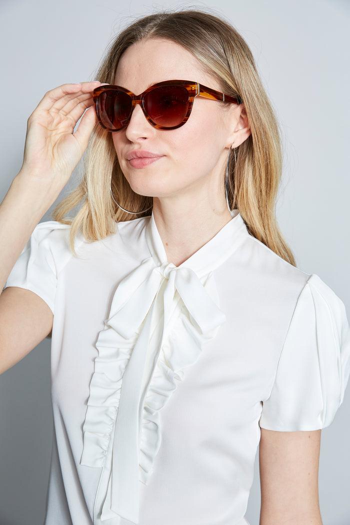 Elie Tahari Cat Eye Acetate Sunglasses Blonde Horn/ Cream