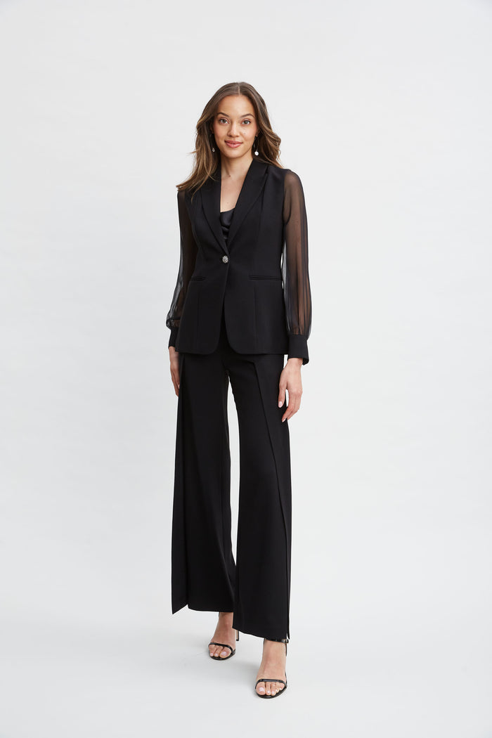Elie Tahari Chiffon Sleeve Jewel Button Blazer BLACK