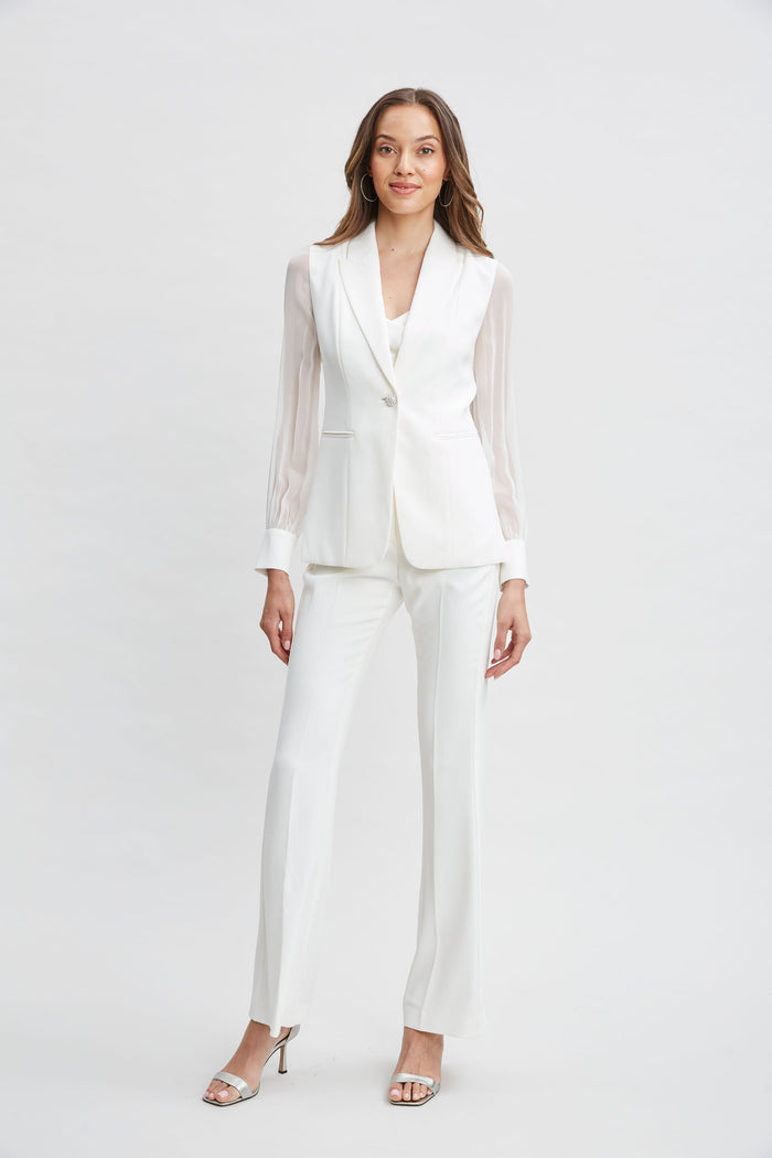 Elie Tahari Chiffon Sleeve Jewel Button Blazer FOAM