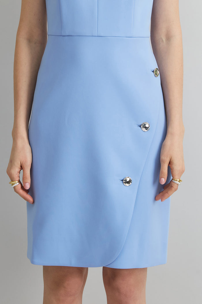 Elie Tahari Contour Crepe Button Dress HORIZON BLUE