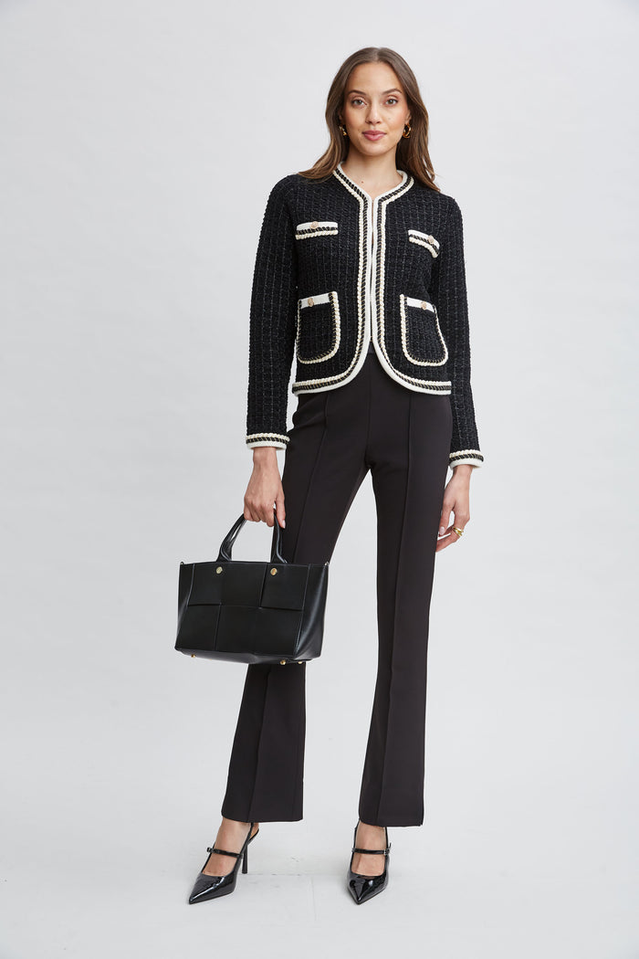 Elie Tahari Contrast Cardigan Sweater Noir/Sky White