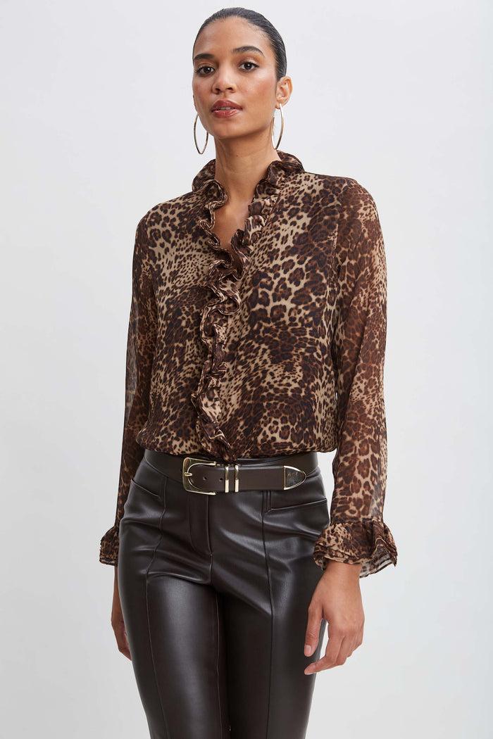 Elie Tahari Crinkle Chiffon Safari Blouson Shirt MULTI