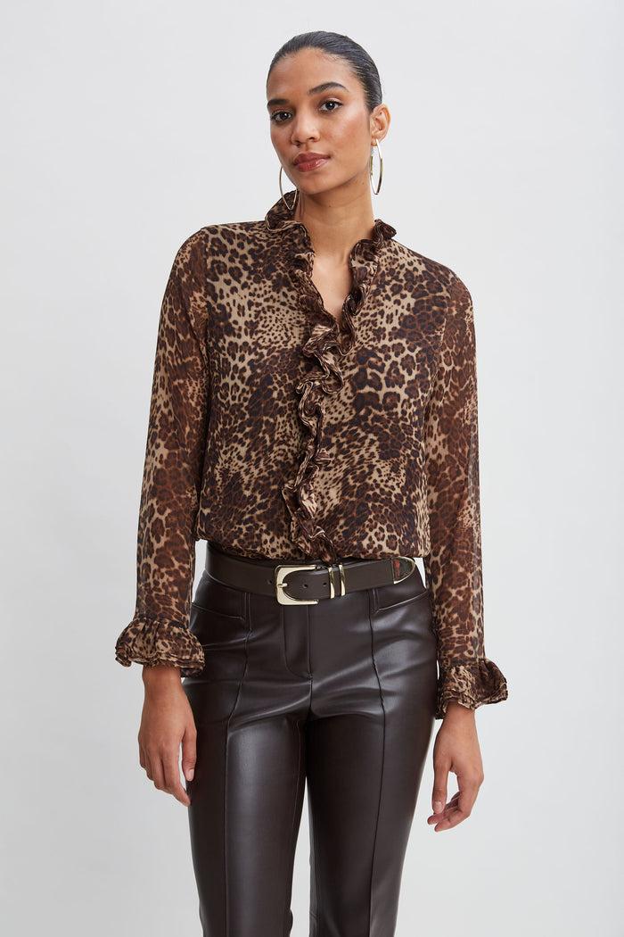 Elie Tahari Crinkle Chiffon Safari Blouson Shirt MULTI