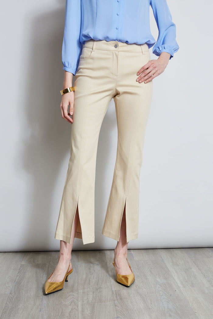 Elie Tahari Cropped Denim Canvas Slit Pant DRIFTWOOD