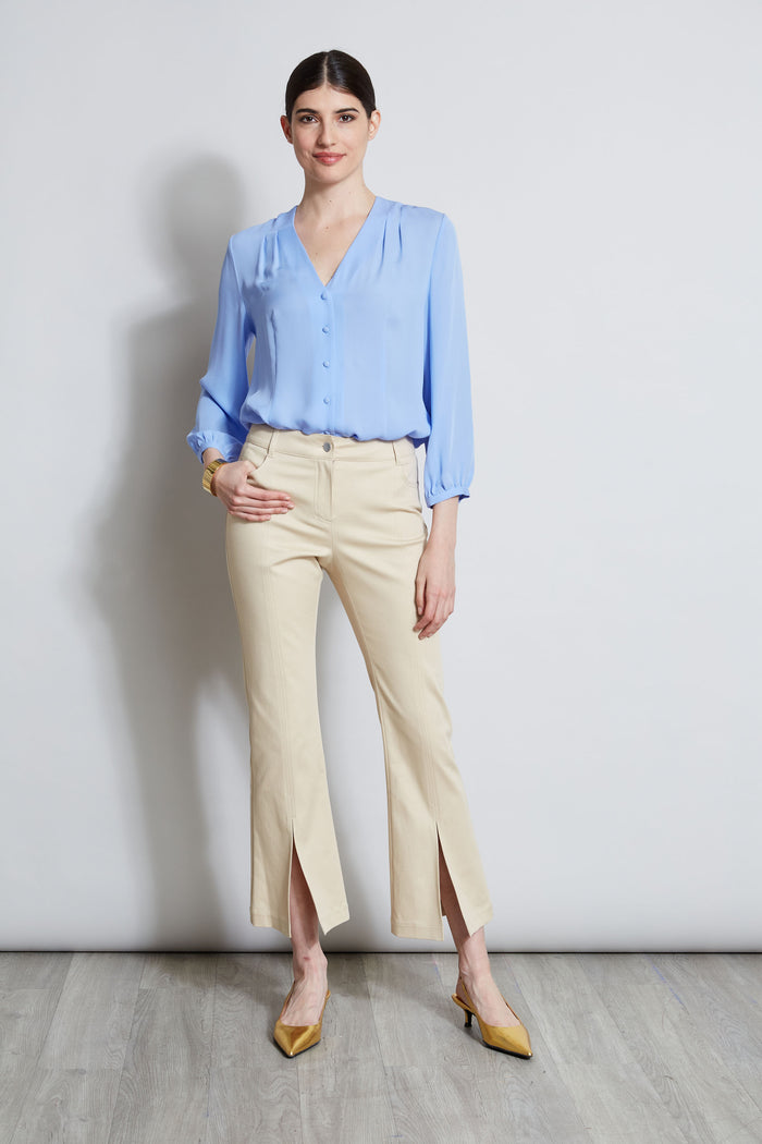 Elie Tahari Cropped Denim Canvas Slit Pant DRIFTWOOD