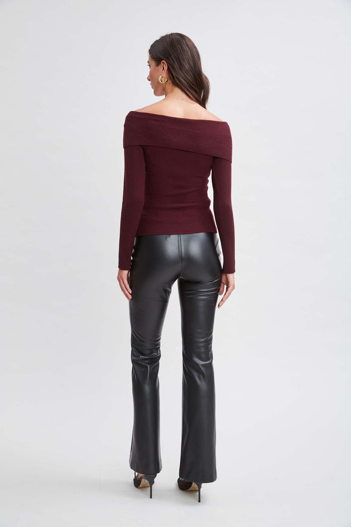 Elie Tahari Cross Shoulder Cashmere Merino Sweater MERLOT