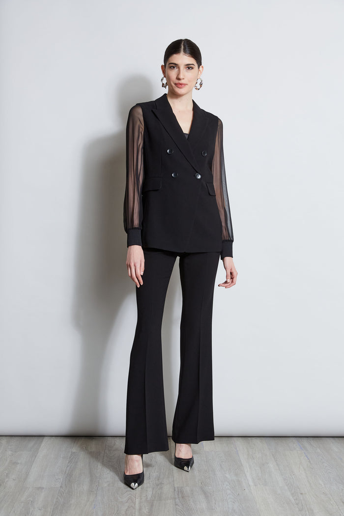 Elie Tahari Double Breasted Chiffon Sleeve Blazer BLACK
