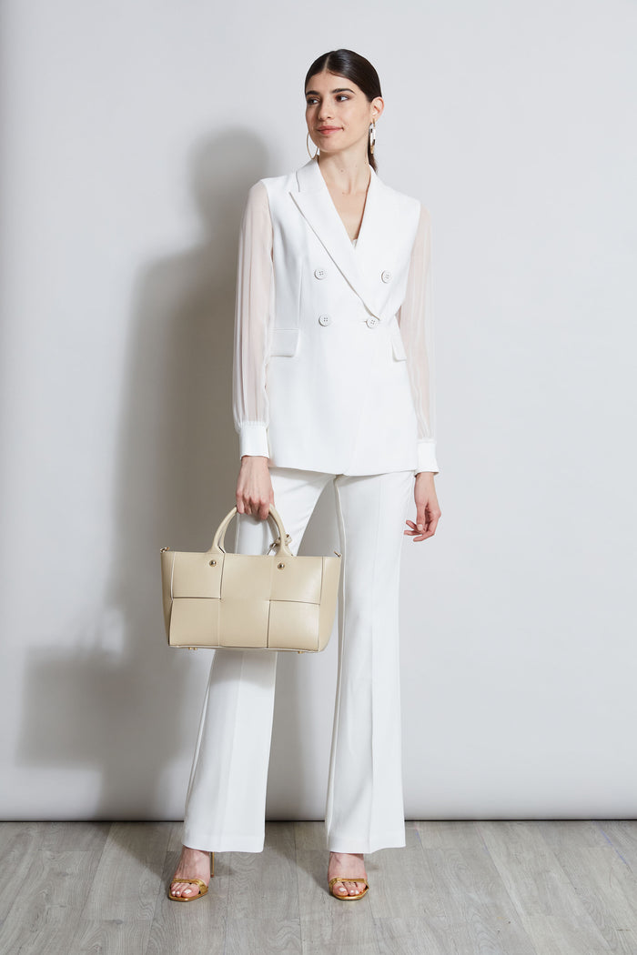 Elie Tahari Double Breasted Chiffon Sleeve Blazer FOAM