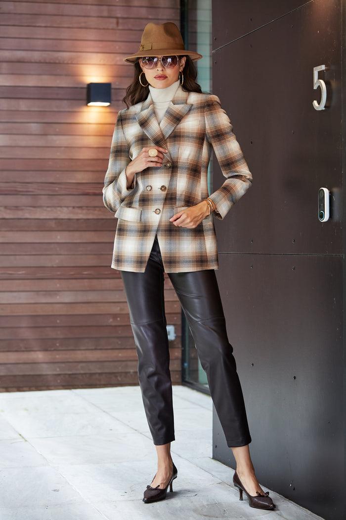 Elie Tahari Double Breasted Ombre Plaid Blazer MULTI