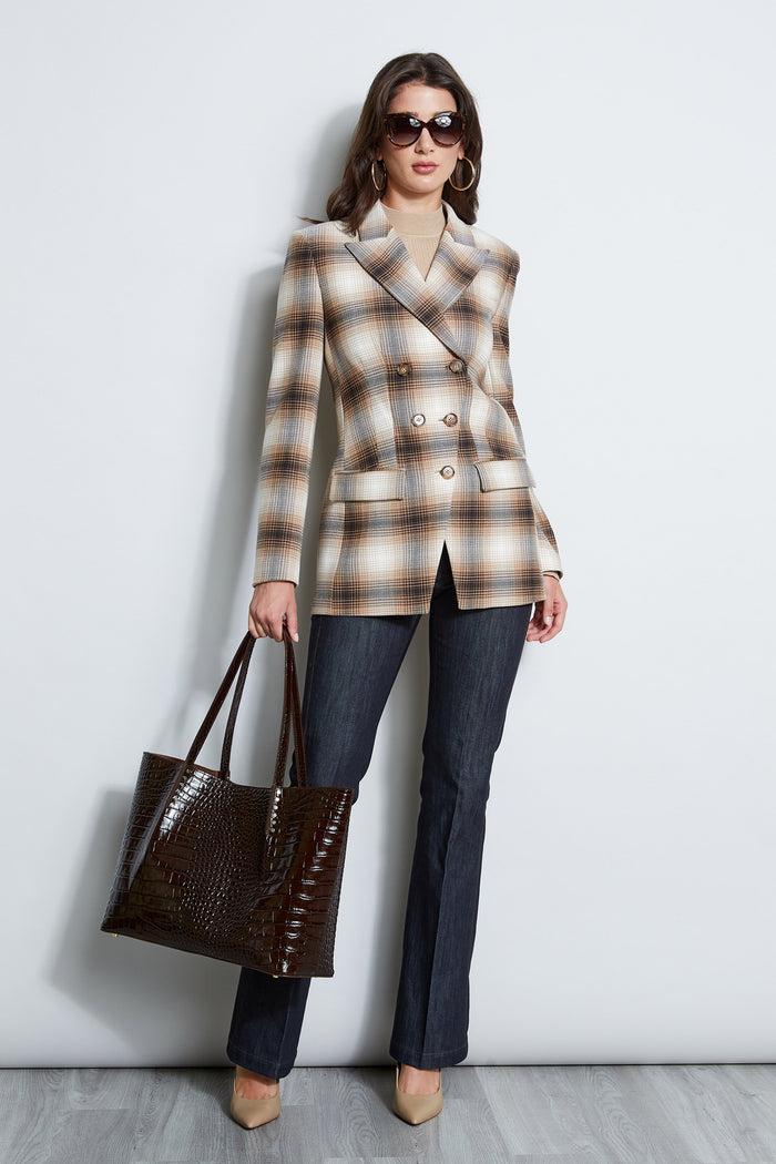 Elie Tahari Double Breasted Ombre Plaid Blazer MULTI
