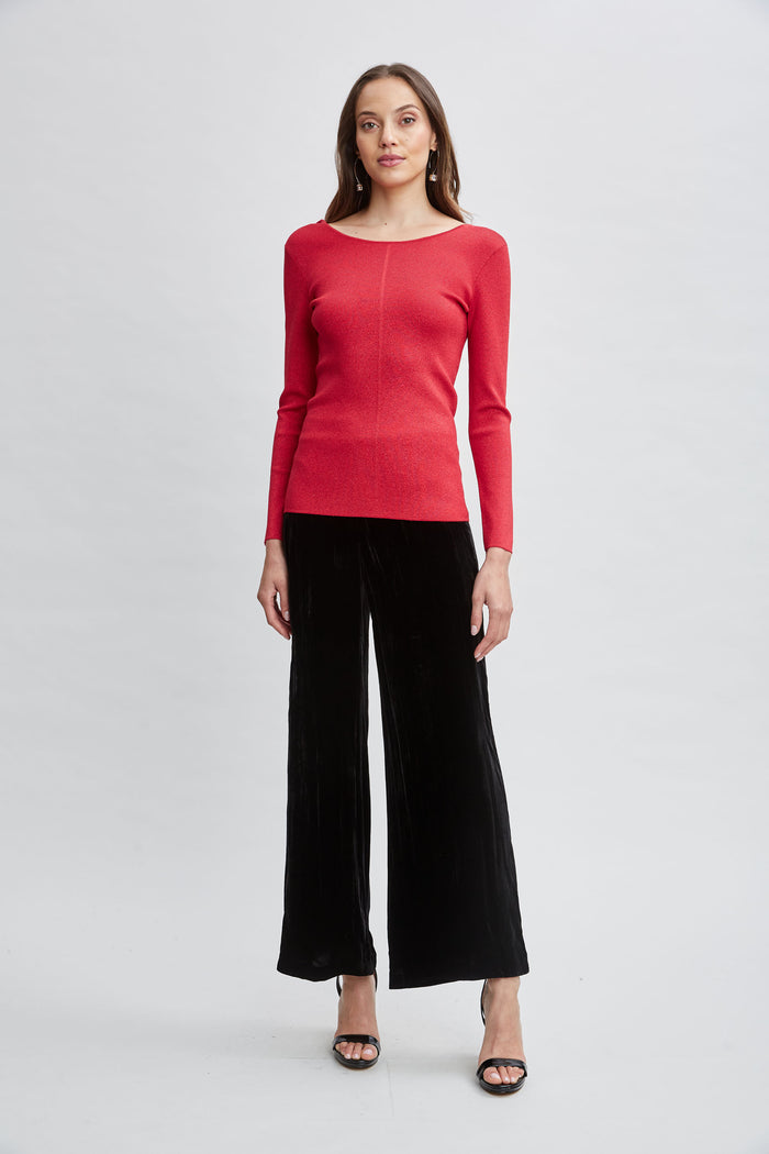 Elie Tahari Draped Chain Lurex Sweater RUBY RED LUREX