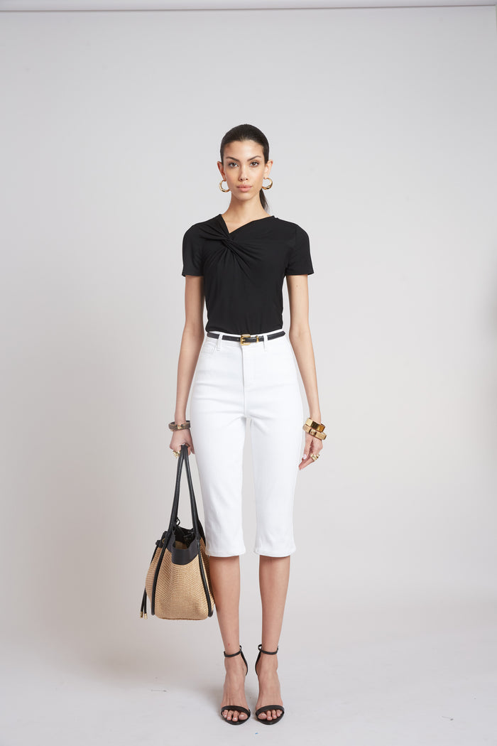 Elie Tahari Asymmetric Knot T-Shirt BLACK