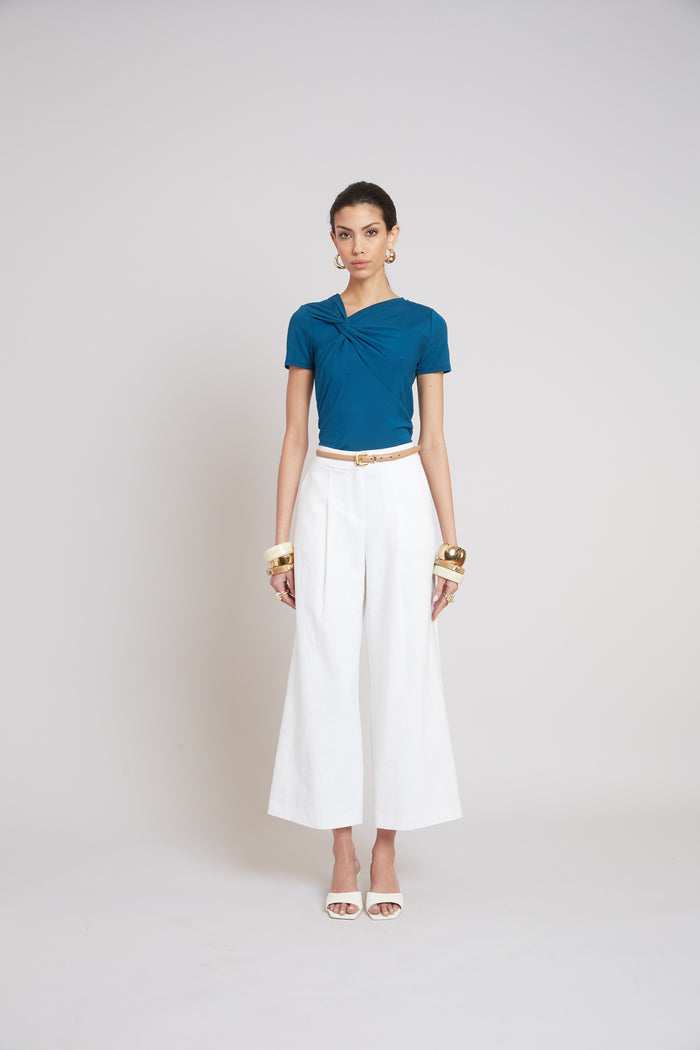 Elie Tahari Asymmetric Knot T-Shirt ULTRAMARINE
