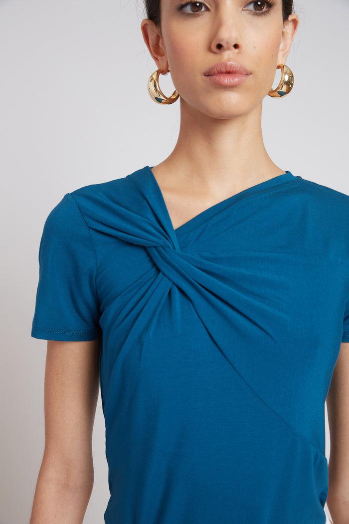 Elie Tahari Asymmetric Knot T-Shirt ULTRAMARINE
