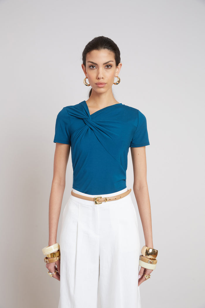 Elie Tahari Asymmetric Knot T-Shirt ULTRAMARINE