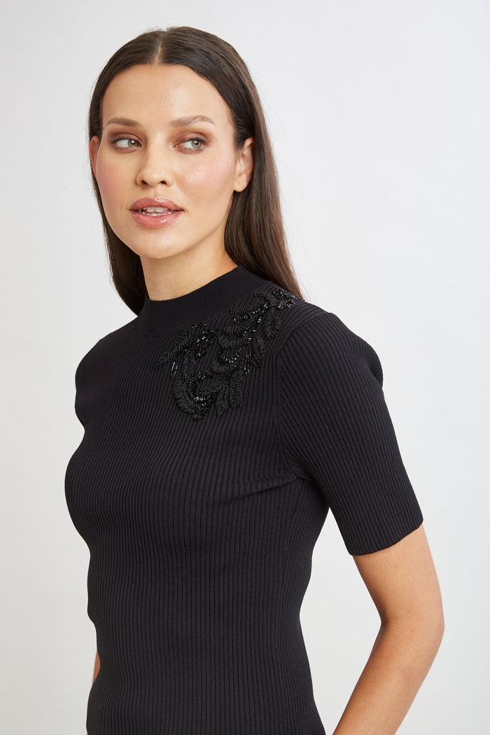 Elie Tahari Beaded Rib Sweater BLACK
