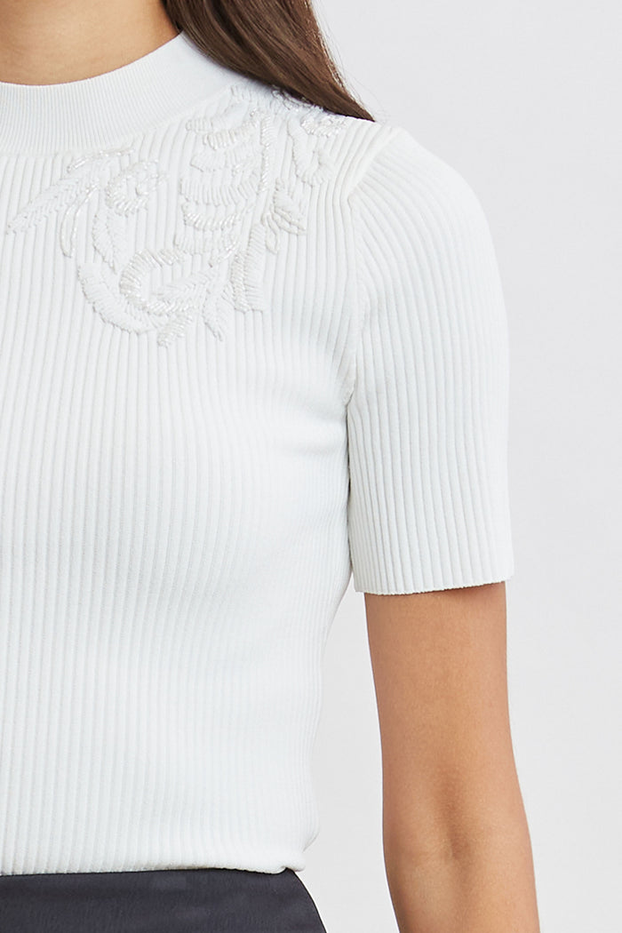 Elie Tahari Beaded Rib Sweater PEARL