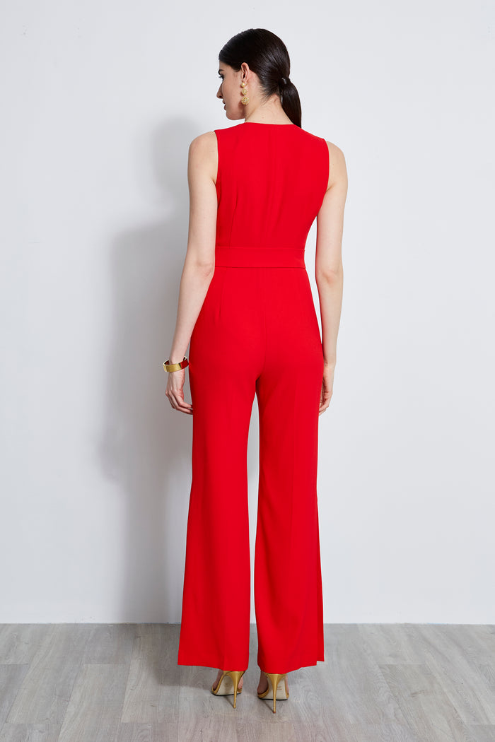 Elie Tahari Belted Slit Jumpsuit BERRY