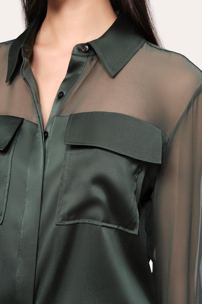 Elie Tahari Bia Silk Blouse DARK WILLOW