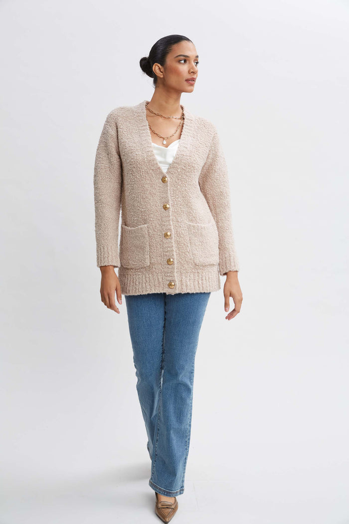 Elie Tahari Boucle Merino Cardigan BUFF