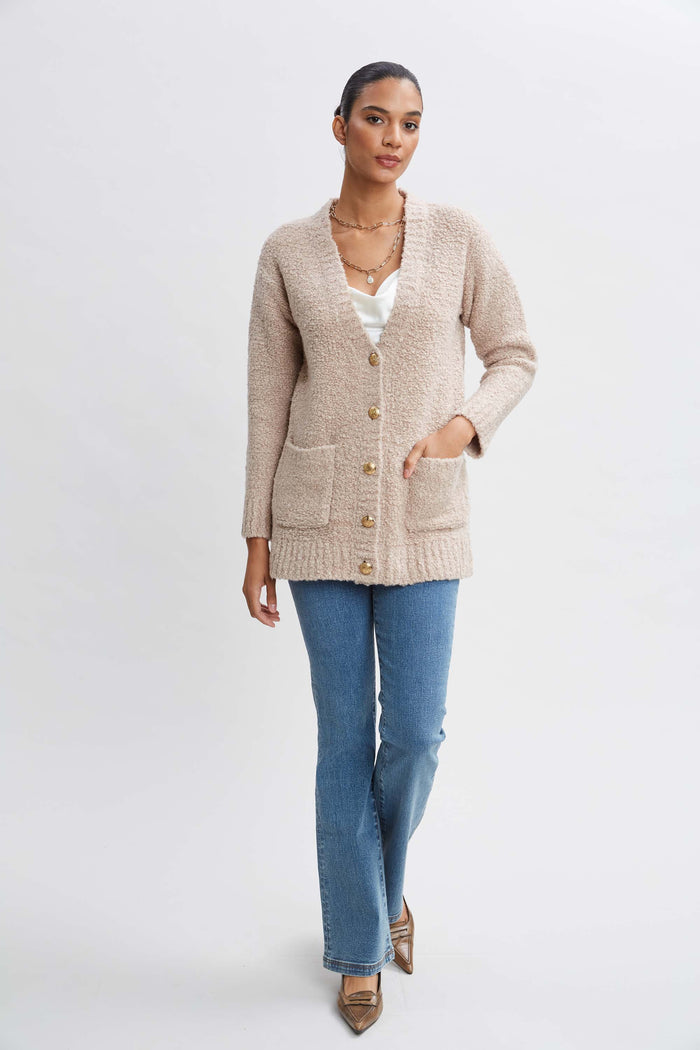 Elie Tahari Boucle Merino Cardigan BUFF