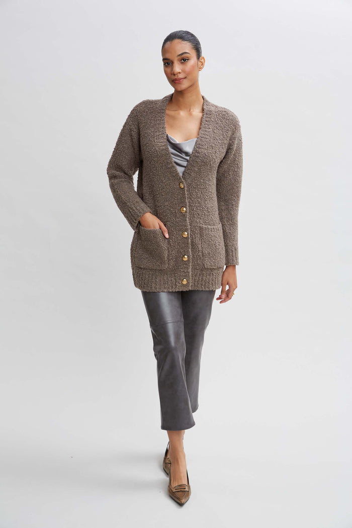 Elie Tahari Boucle Merino Cardigan PORCINI