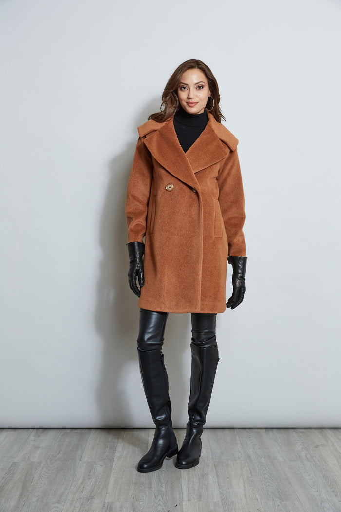 Elie Tahari Brushed Double Breasted Coat CARAMEL